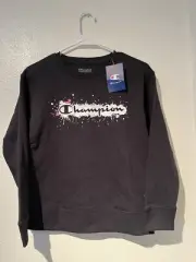 CHAMPION girls NWT black pull over sweatshirt with logo size L crew neck stretch