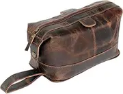 [jaald] Men's Genuine Leather Toiletry Bag Waterproof Dopp Kit Shaving Bags and Grooming for Travel Groomsmen Gift Men Women Hanging Zippered Makeup Bathroom Cosmetic Pouch Case Make Up kit