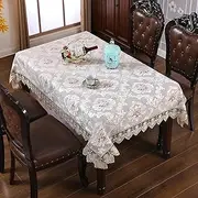 EHOMERY Table Cloths Trendy Tablecloth Thick Flowers Lace Dining Table Cloth Washable 8 Seater Dining Table Cover Polyester Grey Table Decoration 150X220Cm
