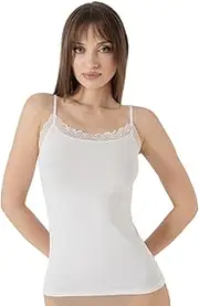 [Imer Lingerie] Women's Camisole Tank Top Ultra Soft & Healthy Cotton Modal with Lace Detail Neckline Basic Undershirt Casual
