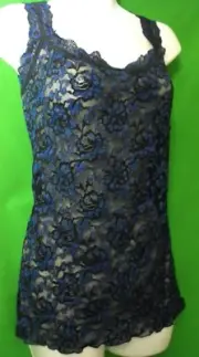 NEW HANKY PANKY 594624X BKBL PLUS SIZE CROSS-DYED MADE IN USA LACE CAMISOLE 3X