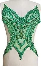 Handmade Rhinestones lace Applique sew on Beads Sequins Trim Patches Accessories for Girl Dress Clothing (Green)