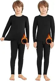 Silkfly 2 Sets Boys Thermal Underwear Set Fleece Lined Compression Shirt Leggings Pants Kids Base Layer Thermals Sets