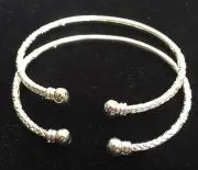 Pair Of New Plain Ball Head Handmade West Indian Sterling Silver Bangles