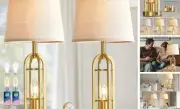 Gold Table Lamps for Living Room Set of 2 - Modern Farmhouse Bedside Lamps for