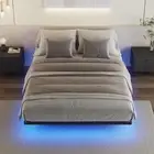 Floating Bed Frame Queen Size with LED Light, Metal Platform Double Bed Metal...