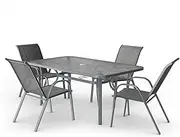ALFORDSON 5 Pcs Outdoor Dining Set, Garden Patio Furniture with 140 cm x 80 cm x 70 cm Patio Table and Chairs, Indoor Bar Set for Patio, Garden, Lawn, Balcony and Swimming Pool Side, Grey