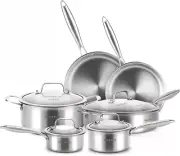 Whole Body Tri-Ply Stainless Steel Kitchen Cookware Set of 14 with Lid Heats Qui