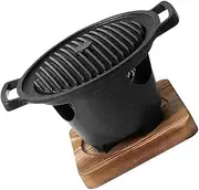Portable Mini Grill with Wooden Base and Fuel Stand Aluminum Charcoal Grill Indoor Grill Stove Grill