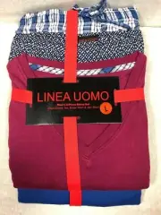 Linea Uomo LU Men’s 3-piece Sleep Set Short sleeve Tee,Boxer Short & Jam Short