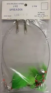 2 Scott Stainless Steel 18" Spreader Bar Spinners And Green Bucktail Treble Hook