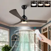 ACA 52" Ceiling Fan w/Light Remote Control Fans 3 Wooden Blades Timer Black