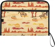 YMXFXP Cowboy Landscape Cactus Expandable Filing Folder, 13-Pocket Funny Cute Design with Sticky Labels, A4 Letter Size Document Organizer for Office, School, Boys, Girls