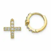 14k 14kt Yellow Gold Madi K Polished CZ Cross Hinged Hoop Earrings