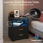 Smart Bedside Tables Side Table RGB LED 2 Drawers Nightstand 2 USB ports Black