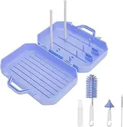 Adorila Travel Bottle Brush Set with Stand, Portable Bottle Cleaner Kit with Silicone Bottle Brush, Drying Rack, Nipple Brush, Straw Brush, Soap Dispenser (Blue)