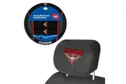 ESSENDON BOMBERS Official AFL Steering Wheel Cover and Headrest Covers Combo