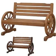 ALFORDSON Outdoor Wagon Wheel Bench 2-Seater with Armrests, Durable Fir Wood Lawn Furniture Rustic Appearance for Patio Garden Park Porch, UV-Resistant Armchair Lounge, 300kg Weight Capacity, Natural
