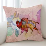 Native American Animal Art Painted Buffalo Cushion Cover