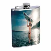 Surfer Pin Up Girls D2 Flask 8oz Stainless Steel Hip Drinking Whiskey