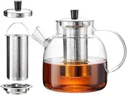 1500ml Glass Teapot with Infuser,Stovetop Safe Tea Kettle for Loose Leaf Tea Brewing,Blooming and Loose Leaf Hand Crafted Kettle with Stainless Removable Infuser