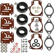 3 x Carburetor Carb Rebuild Repair Kits and Float Fit for Johnson Evinrude 396701 65 70 75 HP