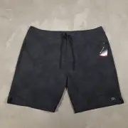 TRAVIS MATHEW Smuggler Active Board Shorts Mens 42 Black Palm Tree Tropical