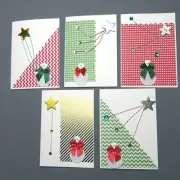 Set of 5 Handmade Christmas Cards, Snowmen and Shooting Stars, 5"X7"