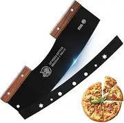 [AILUROPODA] Pizza Cutter 14" Large Blade Rocker Very Sharp Pizza Slicer 30Cr14 Stainless Steel Pizza Knife with Comfort Grip Walnut Handle and Protective Cover(Black)