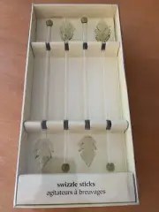 Pier 1 Imports Glass Swizzle Stir Sticks (4) Maple Leaf -Bar-Light Green -New