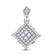 14k White Gold Round Diamond Offset Square Pendant 1/2 Cttw