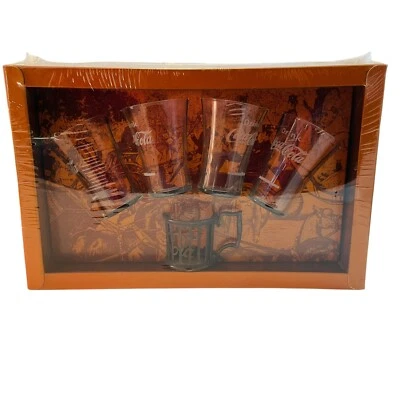 1890 Coca Cola Flair Drink Glasses 4 With Genuine Pewter Holder in Original Box