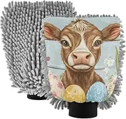 XYMZR Cow Easter Egg Absorbent Microfiber Car Wash Mitt, Funny Cute Anime Scratch Free for Cars Cleaning, Home Cleaning Mitts, 2 Pack, 10.24” L x 7.09” W
