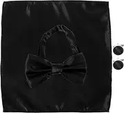 [COHEALI] 1 Set of Bow Tie and Handkerchief Double Fold Pre-tied Bow Tie and Pocket Round Cufflink Set Suit Formal Clothing