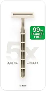 Razeco Plastic Free Disposable Razors - 5 Pack 3 Blades - Sustainable Shaving for a Zero Waste Routine (Starlight)