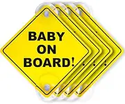 Kasoud Baby on Board Sign for Car, 4PCSBaby on Board Badge with Suction Cups, Toddler on Board CarSign, Car SignsBaby on Board forBaby, Toddler, Kid, Child (Bright Yellow)