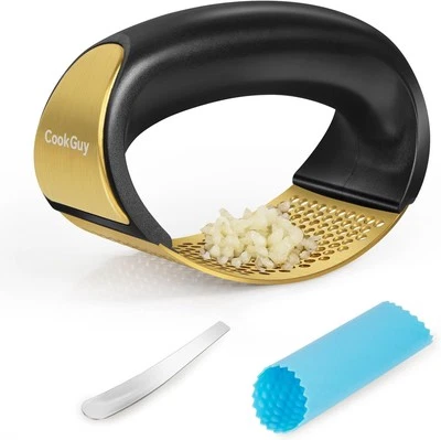 304 Stainless Steel Garlic Press Rocker Set - Premium Mincer, Gold
