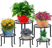 5 Pack Metal Plant Stands for Multiple Plant,Heavy Duty Flower Pot Stands for Outdoor Indoor Plants,Rustproof Iron Round Pot Shelf for Planter