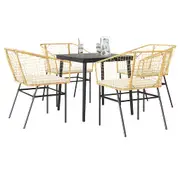 5 Piece Garden Dining Set with Cushions Table and Chair Set Poly Rattan Glass vidaXL