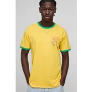 Mens Yellow Regular Fit Orange Graphic Ringer T-Shirt