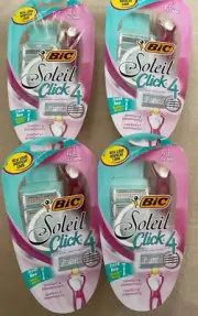 4x BIC Soleil Click4 Women's Razors, 1 Handle + 4 Cartridges Per Package