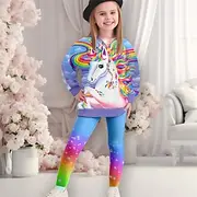 Girls' 3D Unicorn Sweatshirt Legging Set Set Pink Long Sleeve 3D Print Fall Winter Active Fashion Daily Kids 3-12 Years Crew Neck Outdoor Vacation Date Regula