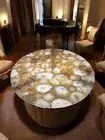 24" Round Agate Stone Coffee Table Natural White Agate Center Sofa Coffee Table