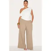 Plus Mushroom Floaty Woven Double Pleat Wide Leg Pants, Mushroom