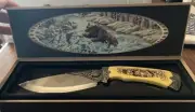 Wild Life Collection Bear w/Cub Resin Carved Fixed Blade Knife Etched Blade