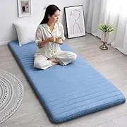 Japanese Futon Floor Mattress 2" Thick Folding Sleeping Mat for Travel/Camping/Tatami/Floor,Portable Dormitory Sleeping Pad Floor Guest Bed for Adult Child (Blue,35"x75")