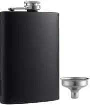 8 Oz Matte Black Pocket Liquor Whiskey Hip Flask with Funnel, Stainless Steel an