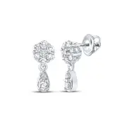 14k White Gold Round Diamond Cluster Dangle Earrings 1/4 Cttw