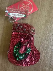 Dept 969 Keychain Red Sequined Beaded happy holidays NWT MINT