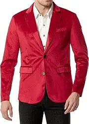 [SWJGLITTR] Mens One Button Velvet Blazer Solid Slim Fit Dinner Prom Suit Jacket Wedding Party Dinner Tuxedo Coat, Red, L